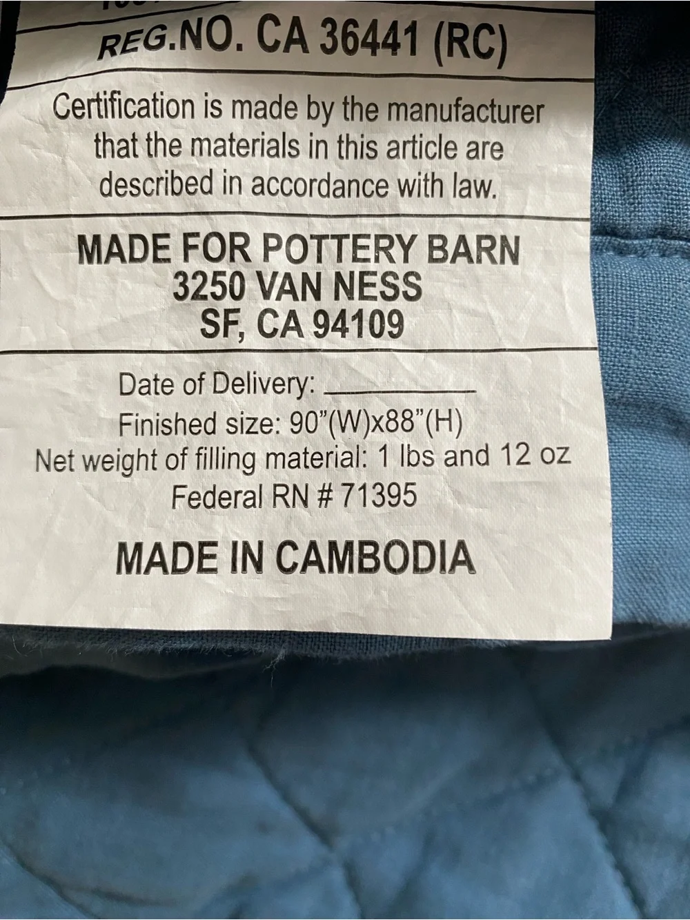 Pottery barn Belgian Flax linen diamond quilt full/queen